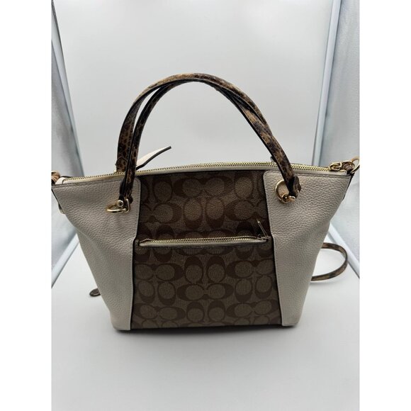 Coach Accessories - Coach Signature Canvas Leather Satchel Crossbody Tote Bag Beige Brown